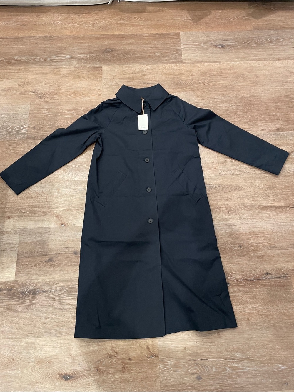 Quince Black Long Trench Coat with Button Front